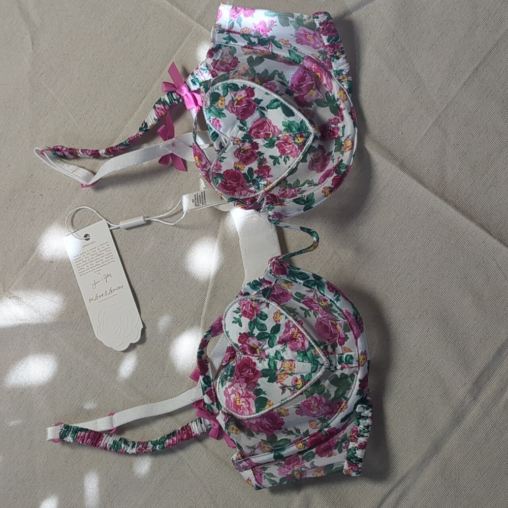 For Love & Lemons Heart Bloom Underwire Bra Size SS / Pink Lace Layering